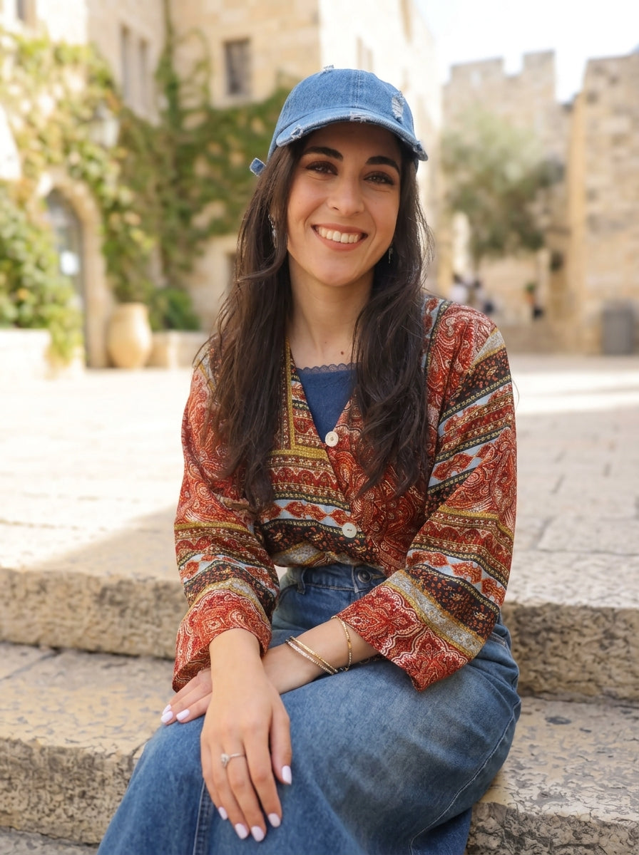 Top cover - גינס כהה תחרה